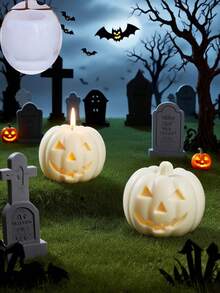 Halloween Pumpkin Silicone Mold Theme - Unique Eye, Nose, And Mouth Relief Design, DIY Handmade Candle Making, Indoor Ornament Making, Gypsum Craft Making, Suitable For Handicraft Art Enthusiasts, Halloween Festival Decorations, Creating A Festive Atmosphere Home Decor Halloween Decor Room Decor - White - View 2