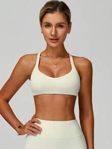 'Sports Vest' Women's Yoga Clothes, Sports Clothes, Running And Fitness Sports Vests, Comfortable And Skin Friendly At Home - 杏色 - 查看 4