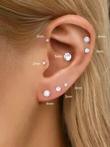 1piece 16G Tiny Gold Cubic Zirconia Threaded Labret, Hypoallergenic 925 Sterling Silver Earring, Cartilage Helix Piercing Fine Jewelry, Flat Back Earring,Cartilage Tragus Helix Stud, Nose Stud, Small Stud, For Women Man Girls Daily's Wear(Sold As 1 Piece) - Round Four-claw Zirconia Flat Earrings - View 9