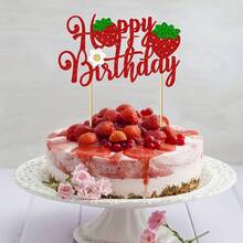 1 件草莓生日蛋糕装饰，带闪亮花朵和水果，浆果主题蛋糕装饰，适合草莓淋浴生日派对蛋糕装饰用品，返校情人节 - 紅色 - 查看 20
