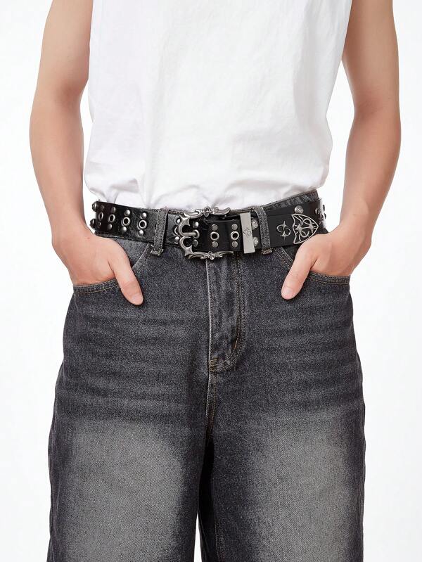 حزام جينز أسود كاجوال للرجال بإبزيم معدني مجوف ذو طراز شارع قاتم بطراز بانك Y2K ثقيل الاستخدام، إكسسوار متعدد الاستخدامات للارتداء اليومي الكاجوال والأعمال والصديق والزوج والأب، هدية للرجال، مناسب للارتداء اليومي والموضة والمراهقين والخارجي والعطلات والرياضة والسفر والشارع والبوهيمي والعتيق للخريف والشتاء، مناسب للمراهقين والشباب والرجال والكاجوال والخارجي والرياضة والعطلات وهدايا التخرج والأعياد والارتداء اليومي