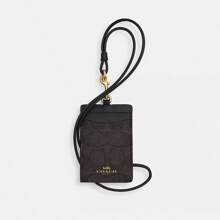 Coach Vertical Leather ID Badge Card Holder with Clear ID Window Credit Badge Holder with Two Credit Card Slots and Detachable Neck Lanyard Strap - 黑色 - 查看 4