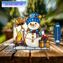 2D Rotating Acrylic Snowman Decor - 360° Rotatable, With Broom Gift Box, Holiday Home Office Decoration, All Season Tabletop Decor, Cozy Fireplace Theme, Delicate Craftsmanship, Christmas Gift, Christmas Decoration, Tabletop Decor, Christmas, Gift, Room Decor, Bathroom Decor, Home Decor