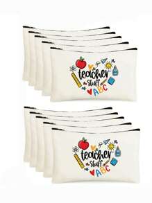 1 PEÇA/5 PEÇAS/10 PEÇAS Organizador de Maquiagem com Tema de Professor de Carta do Arco-Íris, Estilo Y2K Impressão de Letra do Arco-Íris Letra Colorida Design Engraçado Necessaire Portátil para Viagem, Bolsa de Maquiagem, Organizador de Maquiagem, Armazenamento de Maquiagem, Bolsa de Cosméticos, Bolsa de Higiene, Capacidade Grande, para Férias, Praia, Banheiro, Coleção de Quarto