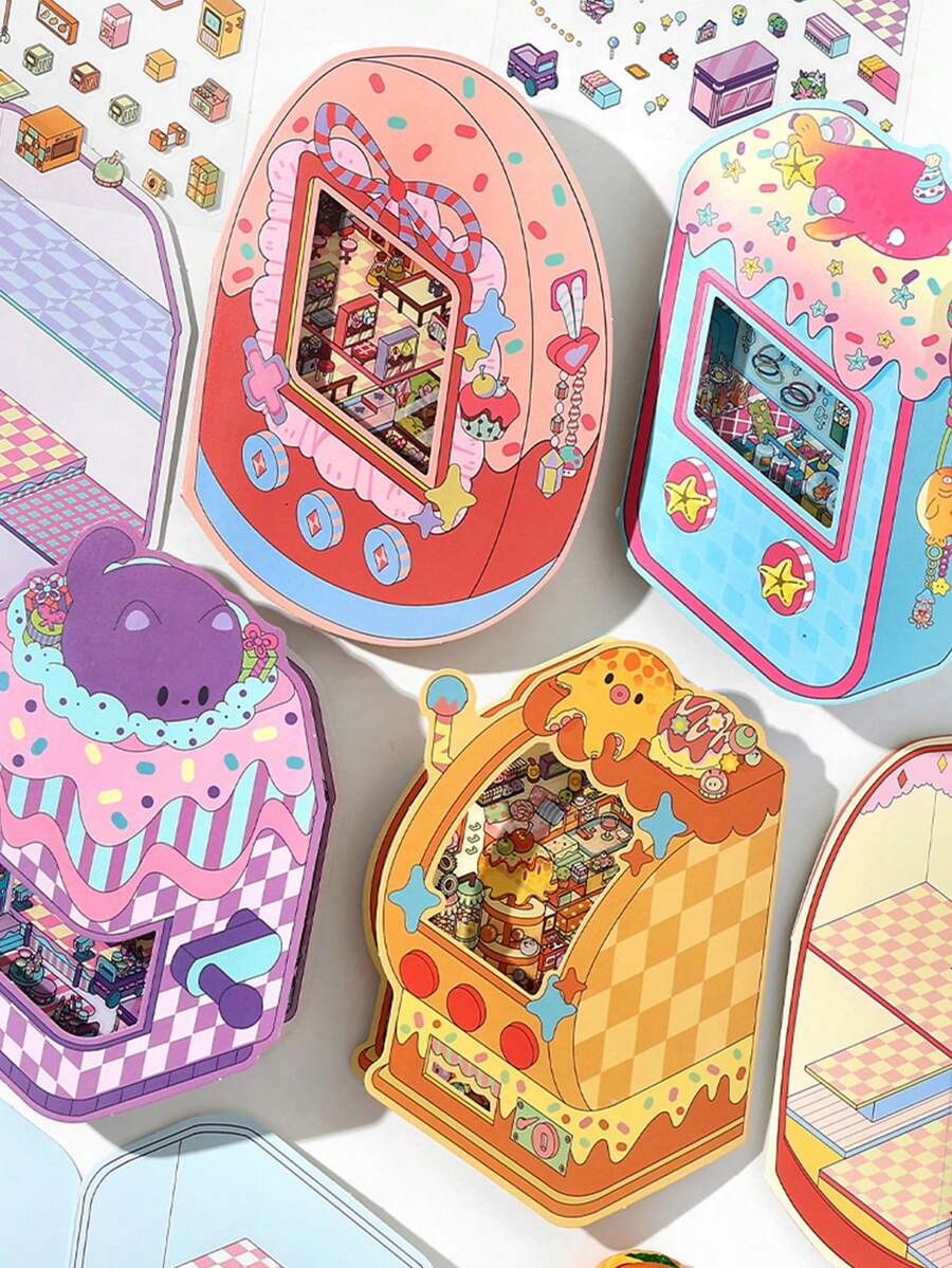 3张2.5D风景贴纸，小角落系列第3辑，3D迷你房屋DIY场景贴纸，适用于学生日记装饰、剪贴簿用品、趣味贴纸、笔记本电脑贴纸、Kindle手机贴纸 - 彩色 - 查看 1