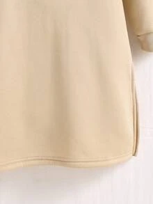 1pc Tween Girls Plush Thickened Hooded Mid-Length Sweatshirt Dress, Letter Logo Print Front And Back, Loose Casual Versatile Dress, Autumn/Winter - Apricot - View 5