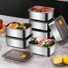 1-7pcs Stainless Steel Food Storage Containers With Flip Lids, Leakproof & Stackable, Suitable For Outdoor Camping, Home Parties, Office And School - Black - View 2