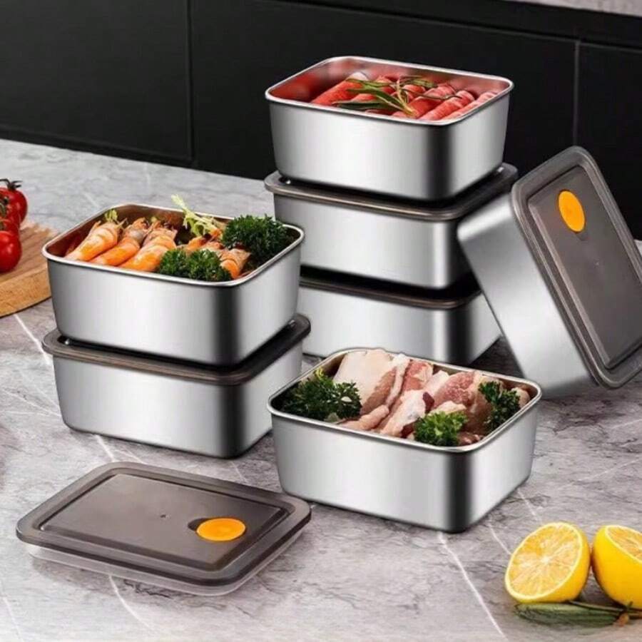 1-7pcs Stainless Steel Food Storage Containers With Flip Lids, Leakproof & Stackable, Suitable For Outdoor Camping, Home Parties, Office And School