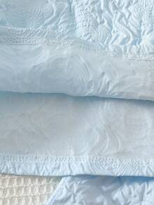 Young Girls' Summer Fashion Short Set, Pleated Textured, Round Neck & Ruffle Sleeve & Back Keyhole Button Design, Casual & Minimalist Girls Outfit - Blue - View 5