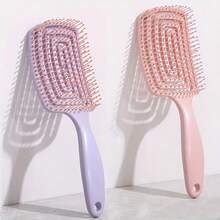 Hollow Core Detangling Brush - Wet And Dry, Ergonomic Handle, Durable Plastic Bristles For All Hair Types, No Power Required, Pink And White, Detangling Brush, Wet And Dry Brush, Stylish Grip, Durable Plastic Brush