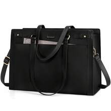NEWHEY Vegan Leather Laptop Tote Bag For Women: Designer 15.6 Inch Waterproof Work Briefcase & Professional Computer Bag. Large Capacity Purse For Office, Teacher, College, And Travel - 黑色 - 查看 1