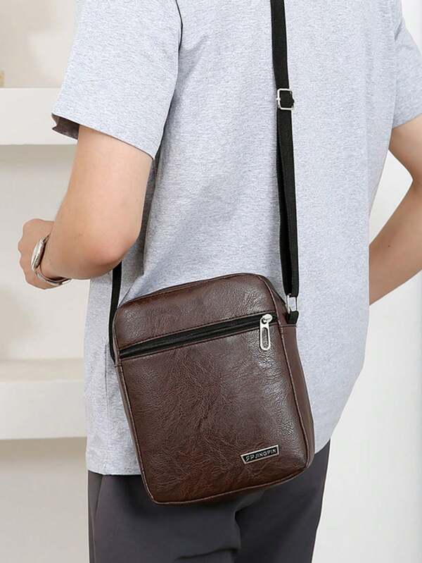 1 Stück Herren vertikale Lässig Umhängetasche, PU-Leder Mehrlayer Business Pendler Messenger Tasche