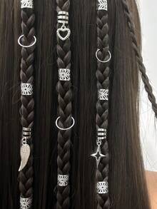 35件套银色多元素造型脏辫发饰，女士发饰，适合舞蹈、派对、音乐节等场合，包括发爪、发夹、发卡、发卡等。 - 銀色 - 查看 3