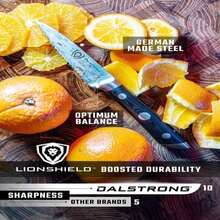 Dalstrong Paring Knife - 35 Inch - Gladiator Series Elite - Forged High-Carbon German Steel - Black G10 Handle - Sheath Included - Razor Sharp Kitchen Knife - Cooking Chef Knife - NSF Certified - Serrated Paring Knife - View 5