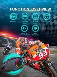 具有 HiFi 音质的摩托车头盔耳机，具有自动响应和 CVC 降噪功能，带麦克风的头盔扬声器，适用于摩托车滑雪、攀岩和高尔夫球手，IPX65 防水，配备语音助手 - 彩色 - 查看 2