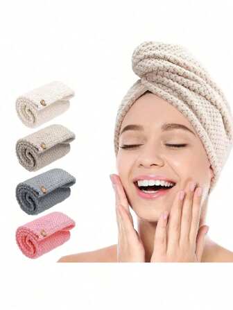 Ultra-Absorbent Soft Coral Velvet Hair Drying Cap For Women, Pineapple Weave Quick Dry Hair Turban, Shed-Free Hair Drying Towel