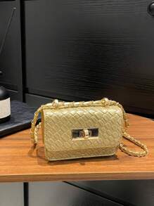 1 Stück vielseitiger, stilvoller, retromodischer Umhängetasche, kleine quadratische Tasche, Mini-Tasche, Modekette, Schultertasche, Umhängetasche, beliebte neue hochwertige Textur, Strass-Kette, Lippenstift-Schulter-Umhängetasche, Mini-Dopamin-Stil, einfarbige Handtasche, Umhängetasche
