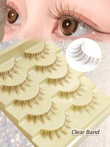 Rikuaild 5 Pairs Cartoon Style False Eyelashes, Brown, Anime Style, Very Natural Like Mink Lashes, Lightweight & Soft, Transparent Band, Reusable - Lông mi Manga nhọn - Xem 2