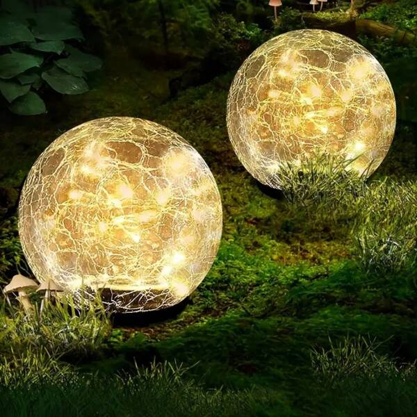 1PC Solar Spherical Garden Lamp, Outdoor Broken Glass Ball Lawn Lamp, Vibrant Blue And Purple LED Light, Perfect For Street, Garden, Area And Landscape Lighting - Solar Charging, Nickel Battery, 600mAh, Semi-Flat, Plastic Lampshade, Outdoor Decoration Vibrant Garden Lamp Solar Charging Lamp