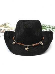 1 Peça Chapéu Panamá Unissex com Borlas, Decoração Boho Jazz, Chapéu de Vaqueira, Chapéu de Cowboy, Chapéu de Palha, Chapéu de Praia para Uso Externo