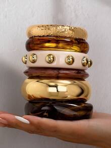 1件装厚树脂手镯，女士多层厚手镯套装，棕色亚克力手镯，日常基本款饰品 - 彩色 - 查看 16