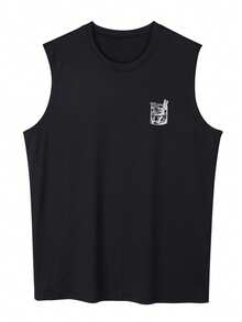 男士夏季字母印花圆领休闲宽松背心 - 黑色 - 查看 3