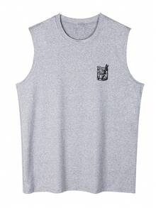 男士夏季字母印花圆领休闲宽松背心 - 灰色 - 查看 4