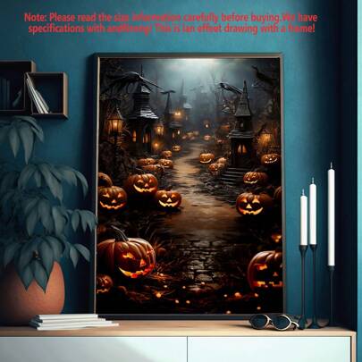 1 stuk Halloween wanddecoratie, printbare wanddecoratie, pompoenen en vleermuizen, Halloween woondecoratie, wanddecoratie, posters, wanddecoratie met lijst, op te hangen, kamerdecoratie, slaapkamerdecoratie, wanddecoratie, badkamerdecoratie, woonkamerdecoratie, keukendecoratie, wanddecoratie - canvas (optionele lijst)