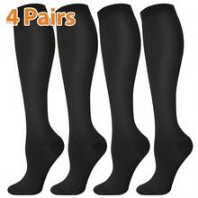 4 Pairs Of Solid Color Compression Socks, Men's And Women's Sports Socks For Running, Cycling, Hiking, Travel Long Leg Warmers, Pregnant Women And Nurses Wear - 彩色 - 查看 12