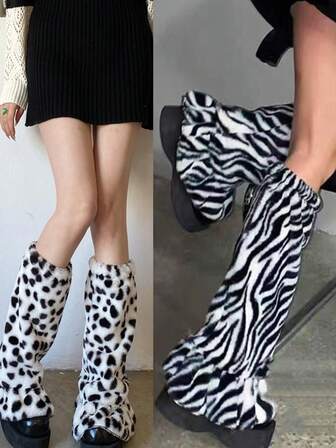 1 Pair Y2K Style Polka Dot Leg Warmers For Women, Fluffy Flared Leg Warmers For Autumn/Winter