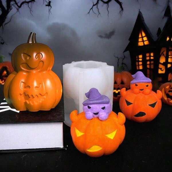 1pc Halloween Ghost Pumpkin Silicone Mold, Double Smile Pumpkin Silicone Mold, Can Be Used To Make Candles, Gypsum Decorations, New Stylish Design. Adds Atmosphere To Home Decor, Perfect For Party Decorations And Festive Celebrations. Handmade DIY With Heartfelt Meaning, Suitable As Gifts For Friends, Halloween Presents.