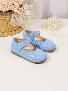 Girls' Cute Scalloped Trim Mary Jane Princess Ballet Flats, Solid Color - Blue - View 3