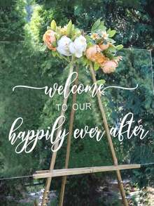 White Removable PVC Wall Sticker, Glass Decor Sticker, Welcome To Our Happoly Ever After Sticker For Wedding Decoration - White - View 1