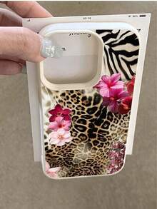 1 Stück schwarze Leoparden-Lilien Muster wasserdichte, stoßfeste und kratzfeste Handyhülle, kompatibel mit Apple Handy, Leoparden- und Gepardenmuster