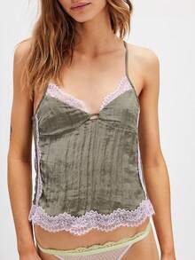 Women Summer Y2k Casual Lace Patchwork V-Neck Tank Top Fashionable Spaghetti Straps Open Back Crop Tops Stylish Sleeveless Tie Up Back T-Shirt Streetwear - Xanh nhạt - Xem 2
