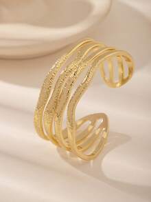 1 chiếc vòng tay dạng lắc tay mở không đối xứng bằng thép không gỉ vàng 18K thời trang tối giản, dành cho phụ nữ hàng ngày, lễ hội, phụ kiện dự tiệc - Vàng - Xem 12
