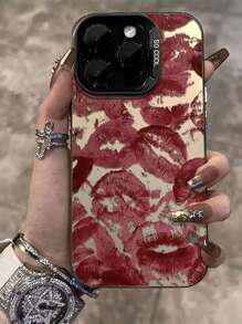 1pc Retro Sexy Red Lip Print Case Compatible With Apple Phone 16 Pro Max 15 Pro 14 Plus 13 12 11 X/Xs XS MAX 7 8 Plus Smartphone Accessories New Luxury High Quality Shockproof Anti-Slip PHONE Protective Waterproof Anti-Fall Scratch Resistant