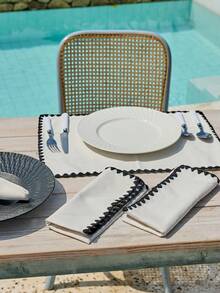 Cirelle 1 件布艺餐垫，现代几何刺绣双色餐桌垫，适合家庭使用，优雅的手工缝制餐桌垫，适合餐厅、特殊场合和日常厨房装饰、Rama 餐桌装饰、新年、圣诞派对、家庭用餐、高端餐厅用品、乔迁礼物、夏季家居装饰 - 黑與白 - 查看 10