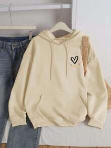 The World Is Better For You "Letter Printed Plus Size Sportswear Fall Tops Women, Women's Autumn And Winter Casual Plus Size Sweet And Gentle Temperament Slim Fit Long Sleeved Drawstring Hoodie, Suitable For Daily Wear,Fall Clothes Plus Size