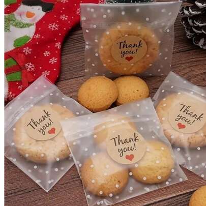 100pcs Self-Sealing Polka Dot Frosted Bags - Transparent With White Dots, Ideal For Cookies, Candies, Holiday Gifts And Baking Supplies, Baking Essentials