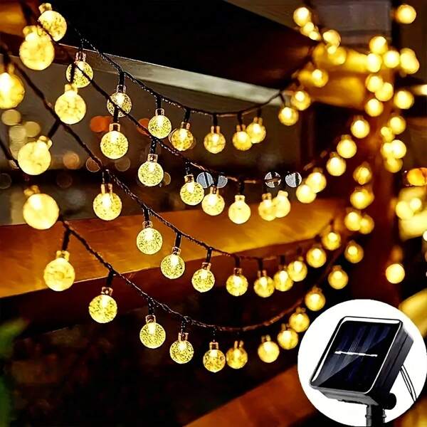 1 pieza Luz de cadena de bolas de cristal con 50/100 LED solares, luz solar de hadas para jardín, terraza, boda, decoración navideña y de verano al aire libre (multicolor, blanco cálido, blanco)