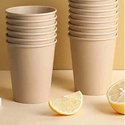 餐厅用棕色纸杯 - 一次性冷热饮杯 - 适合派对、活动和小型企业 - 耐用餐具用品茶、家用和商用饮水杯、旅行、露营、派对用品