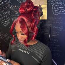 Burgundy Wig Human Hair 28inch 13x4 HD Transparent Lace Straight 99J Red Human Hair Wig Colored Reddish Brown Lace Frontal Wigs 200% Density Pre Plucked With Baby Hair - S99J - 查看 3