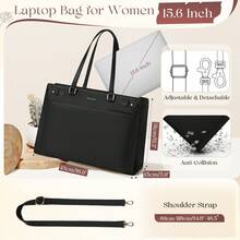 NEWHEY Vegan Leather Laptop Tote Bag For Women: Designer 15.6 Inch Waterproof Work Briefcase & Professional Computer Bag. Large Capacity Purse For Office, Teacher, College, And Travel - 黑色 - 查看 6