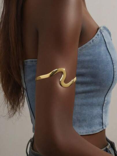 1pc Women's Arm Cuff With Wavy INS Design, Suitable For Daily Wear