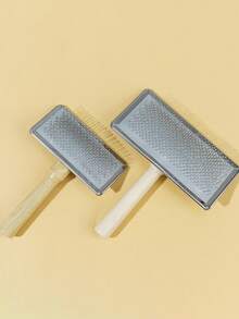 1pc Simple Wooden Handle Pet Grooming Brush - Grey - View 4