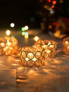 24pcs Multi-Piece Set Crystal Tealight Candle Holders Bulk, Votive Candle Holder Stands With Diamond Design For Table Centerpieces Wedding Party Home Decor And Holiday Favors (Gold)