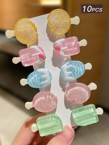 10pcs/Set Women's Colorful Ice Cream Hair Clips, Sweet & Cute Style, Hair Accessories, Summer Holiday Decor, Hair Clips, Suitable For Casual Daily Wear And Outings. Autumn Accessory Set, Hair Accessories, Women's Accessories, Back To School Headwear, School Supplies, Halloween Hair Decor., Hairpin - Multicolor - View 14