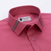 [Tedelon]56% Polyester 40% Cotton 4% Spandex ,Slim Fit Dress Shirt -Formal/Casual Shirt With Contrast Collar & Cuff Details, Breathable Cotton Blend For Business - 玫紅 - 查看 1