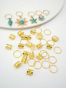 45pcs Baroque Ocean Element Hair Accessories, Suitable For Summer Dance, Party And Music Festival Occasions - Gold - View 4